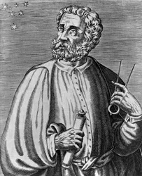 Ritratto di Ferdinando Magellano, navigatore portoghese, incisione di André Thevet da Veri ritratti e vite di uomini illustri