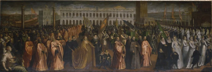 La dogaressa Marina Morosini-Grimani lascia Palazzo Grimani per la sua incoronazione a Palazzo Ducale, Venezia