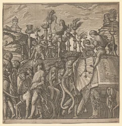 Il trionfo di Giulio Cesare: Elefanti che portano torce