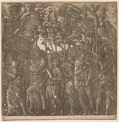 Il Trionfo di Giulio Cesare: Soldati che Portano Bandiere e Stendardi, 1593-99