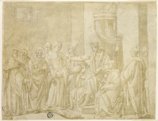Santi Pietro e Paolo che disputano con Simon Mago davanti a Nerone (recto); Cinque scene della storia di Mosè (verso)