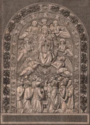 Assunzione della Vergine, della bottega di Andrea della Robbia, Pinacoteca di Città di Castello, Umbria, Italia, xilografia da Le cento città d