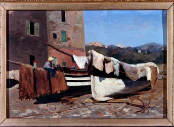 Paesaggio di barche sulla riva del mare