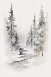 Sereno ruscello nella foresta invernale