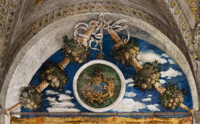 Palazzo Ducale: parete nord-ovest della Camera degli Sposi o Camera Picta, che è una stanza situata nella torre nord-est del Castello di San Giorgio a Mantova. È famosa per il ciclo di affreschi che ne ricopre le pareti, capolavoro di Andrea Mantegna, auto
