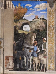 Palazzo Ducale: parete sud-ovest della Camera degli Sposi o Camera Picta, che è una stanza situata nella torre nord-est del Castello di San Giorgio a Mantova. È famosa per il ciclo di affreschi che ne ricopre le pareti, capolavoro di Andrea Mantegna, autor