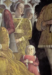 Nano e altri cortigiani dal ritratto di gruppo della famiglia e della corte del Marchese Ludovico Gonzaga III di Mantova (dalla Camera degli Sposi o Camera Picta)