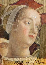 Testa di una donna, dettaglio del Marchese Ludovico III Gonzaga e la sua corte nella Camera degli Sposi (dettaglio)
