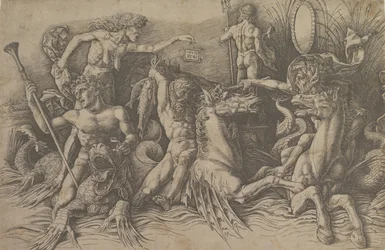 La battaglia degli dei del mare (parte sinistra di un fregio), ca. 1485-88