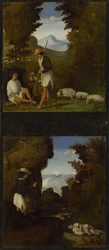 Scene dalle Ecloghe di Tebaldeo. Tirsis trova il corpo di Damon, c. 1510
