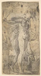 Mercurio in piedi con un caduceo nella mano destra e una lira nella sinistra, ca. 1536-40