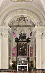 Vista del presbiterio, Chiesa dei Santi Nazaro e Celso, Brienno, Como, Lombardia, Italia