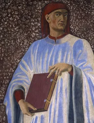 Giovanni Boccaccio (1313-75) dalla serie Villa Carducci di uomini e donne famosi (dettaglio), c.1450 (affresco su tela)