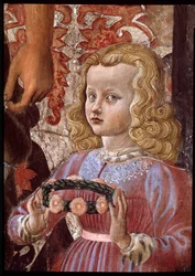 Vergine con bambino con due angeli, San Giovanni Battista e un altro santo, e due bambini della famiglia Pazzi (dettaglio)