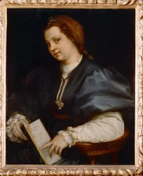 Ritratto di ragazza con il Petrarchino, piccola edizione di poesie di Petrarca (dipinto su tavola)