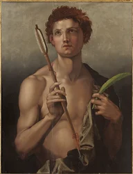 San Sebastiano con una freccia nella mano destra e la palma del martirio nella sinistra