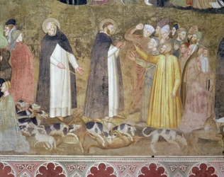 La Chiesa militante e trionfante, dettaglio degli eretici, dalla Cappella Spagnola, ca. 1369