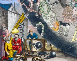 Astronomi che osservano attraverso un telescopio