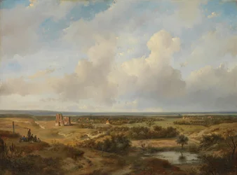 Veduta delle dune con le rovine del castello di Brederode vicino a Santpoort