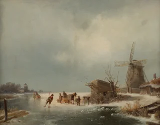 Paesaggio invernale con pattinatori