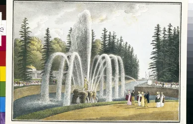 La fontana di Sansone nei giardini superiori di Peterhof