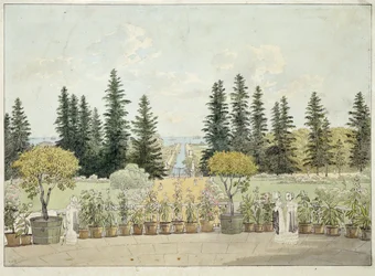 Veduta dalla terrazza del palazzo Oranienbaum a Lomonossov, agglomerato di San Pietroburgo