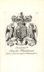 Stemma e cresta del nobile Charles Mordaunt, 3° Conte di Peterborough e 1° Conte di Monmouth