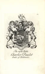 Stemma e cresta del nobile Charles Powlett, 3° Duca di Bolton