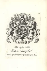 Stemma e cresta del nobile John Campbell, 2° Duca di Argyll e Greenwich