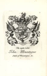 Stemma e cresta del nobile John Montagu, 2° Duca di Montagu 1690-1749
