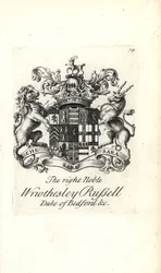 Stemma e cresta del nobile Wriothesley Russell, 3° Duca di Bedford