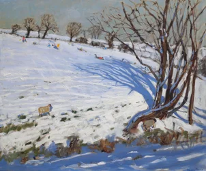 Bambini che slittano, Derbyshire (olio su tela)