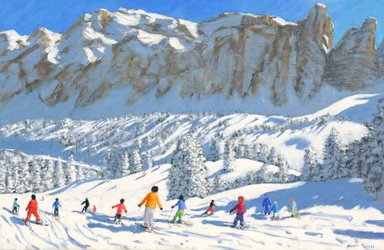 Sciatori colorati, Val Gardena, Italia