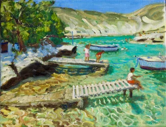 Pesca dal molo, Milos, Grecia, 2018-2019