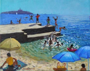 Salto in mare, Rovigno, Croazia, 2024 (olio su tela)