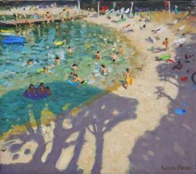 Ombre degli alberi sulla spiaggia vicino a Rovigno, 2016