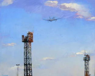 Aereo da combattimento sopra le torri