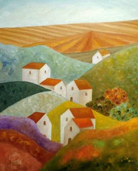Villaggio colorato sui pendii delle colline