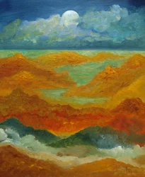 Panorama del deserto al chiaro di luna