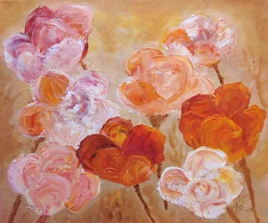 Fiori rosa e pesca a impasto