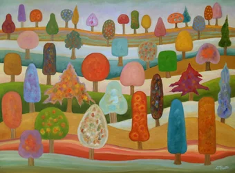 Paesaggio con alberi dai colori vivaci