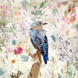 Uccellino blu con motivi floreali vintage