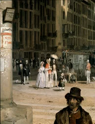 Marche de Figini a Milano (Piazza del Duomo con un angolo del Coperto dei Figini) (dettaglio) - Dipinto di Angelo Inganni (1807-1880)