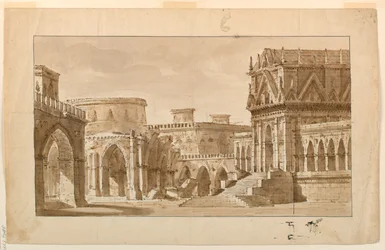 Scenografia, palazzo gotico, chiesa e fortezza