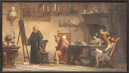Piero della Francesca detta le regole della geometria a Luca Pacioli