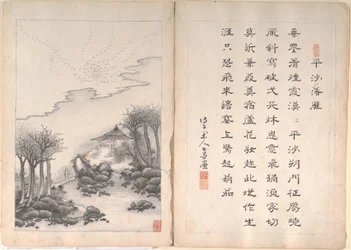 Otto scene di paesaggio e calligrafia