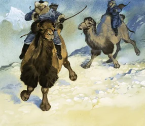 Guerrieri mongoli su cammelli