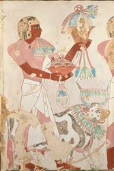 Copia di pittura murale dalla tomba privata 101 di Thenro, Tebe I, 1, 214-215, XX secolo