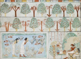 Copia di pittura murale dalla tomba privata 63 di Sebkhotpe, Tebe I, 1, 125-128, XX secolo