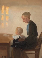 Un interno con madre e figlio.